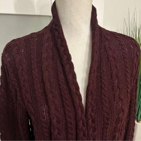 Lauren Ralph Lauren Cable Knit Cardigan Velvet Tie Waist SZ Large Quiet Luxury - Picture 3 of 10